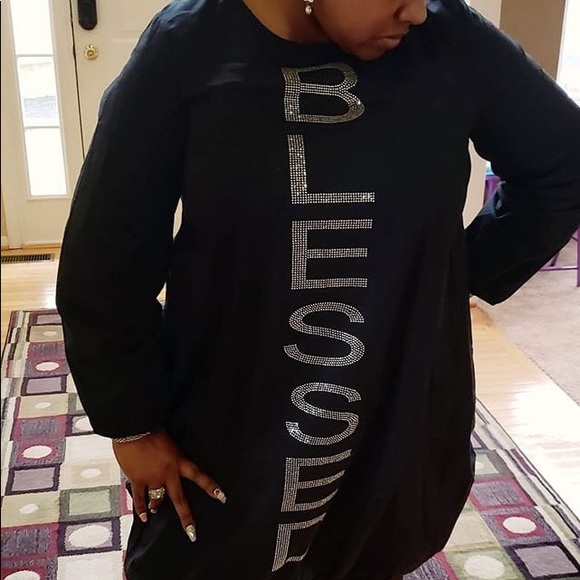 Black Custom Rhinestoned Tunic! Very Comfortable. - Picture 2 of 2